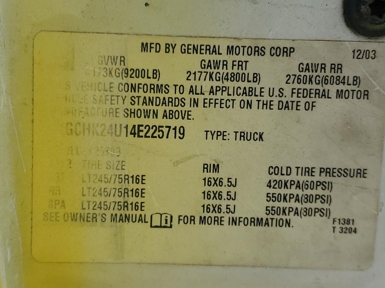 2004 Chevrolet Silverado K2500 Heavy Duty VIN: 1GCHK24U14E225719 Lot: 71132575