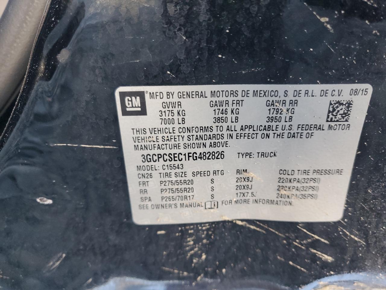 2015 Chevrolet Silverado C1500 Ltz VIN: 3GCPCSEC1FG482826 Lot: 80201145