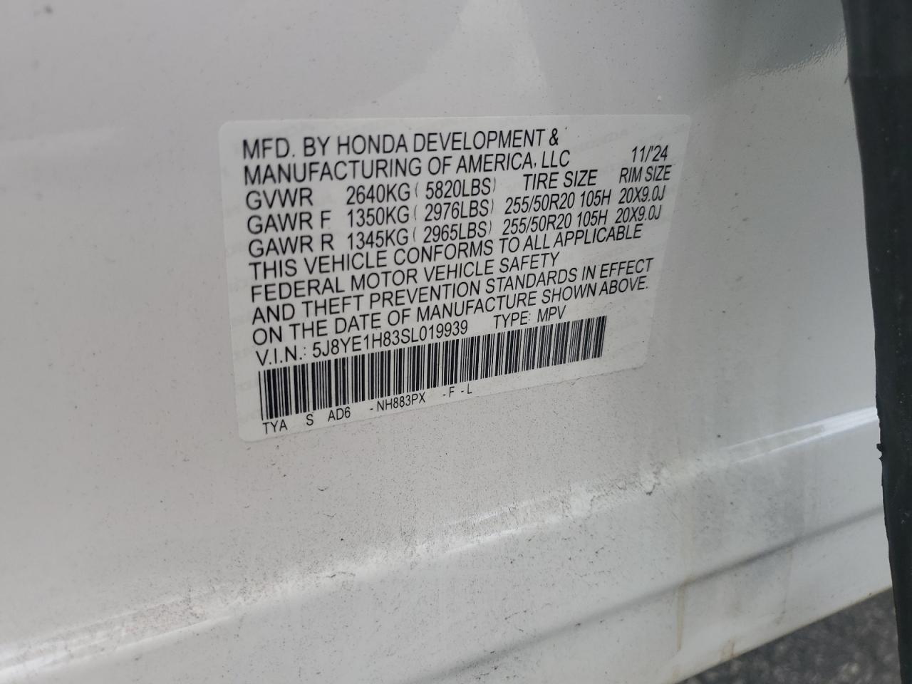 2025 Acura Mdx Advance VIN: 5J8YE1H83SL019939 Lot: 80802555