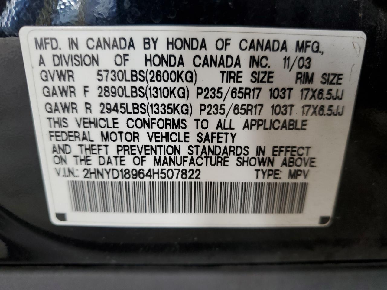 2004 Acura Mdx Touring VIN: 2HNYD18964H507822 Lot: 83777245