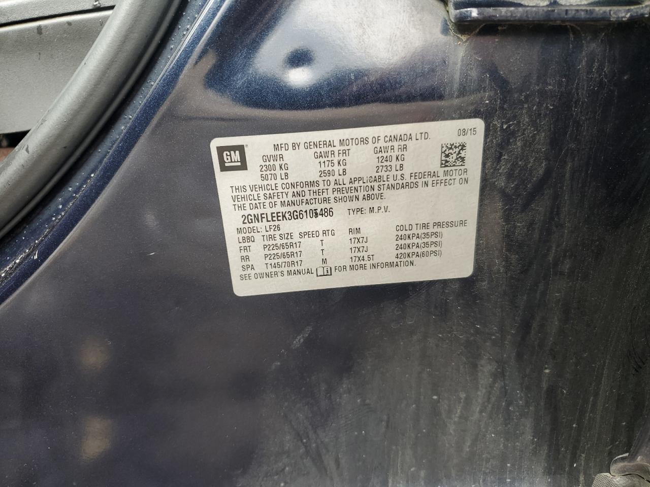 2016 Chevrolet Equinox Ls VIN: 2GNFLEEK3G6105486 Lot: 82171785