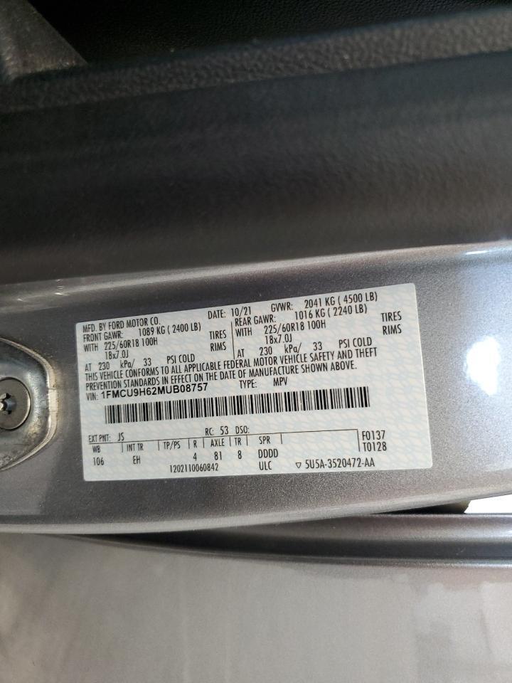 2021 Ford Escape Sel VIN: 1FMCU9H62MUB08757 Lot: 81395755
