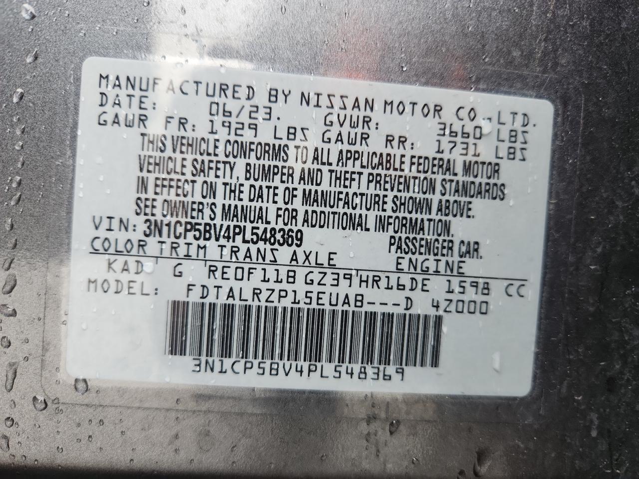 2023 Nissan Kicks S VIN: 3N1CP5BV4PL548369 Lot: 81699035