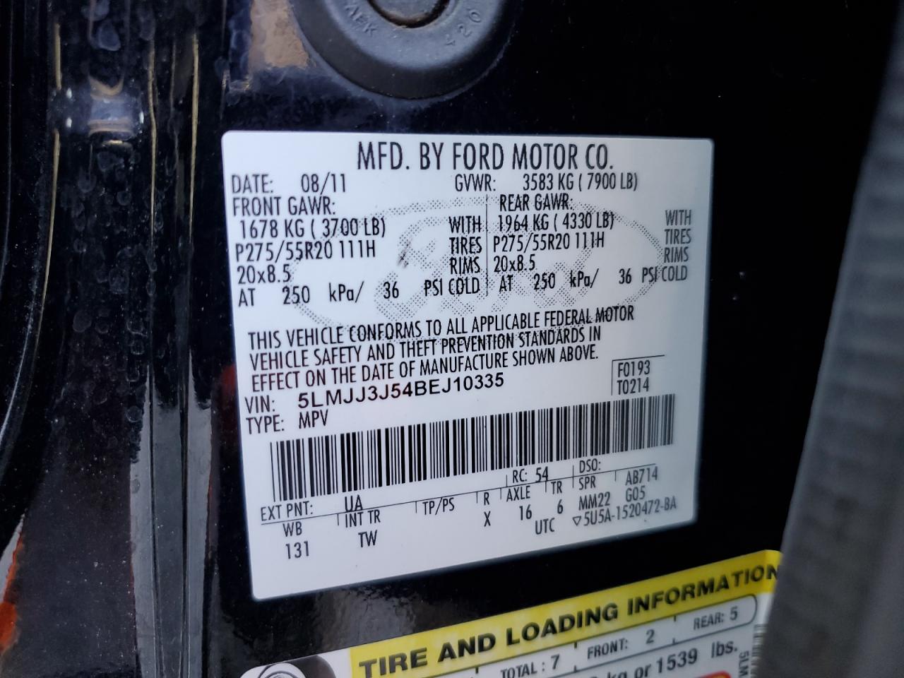 2011 Lincoln Navigator L VIN: 5LMJJ3J54BEJ10335 Lot: 81233155