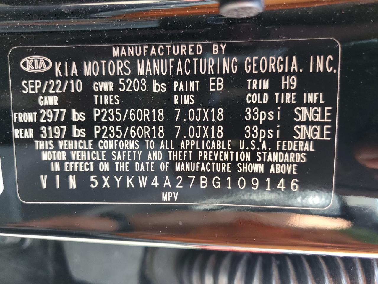 2011 Kia Sorento Sx VIN: 5XYKW4A27BG109146 Lot: 84265985