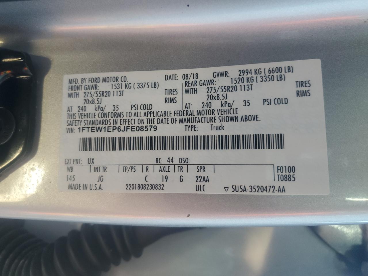 2018 Ford F150 Supercrew VIN: 1FTEW1EP6JFE08579 Lot: 80181445