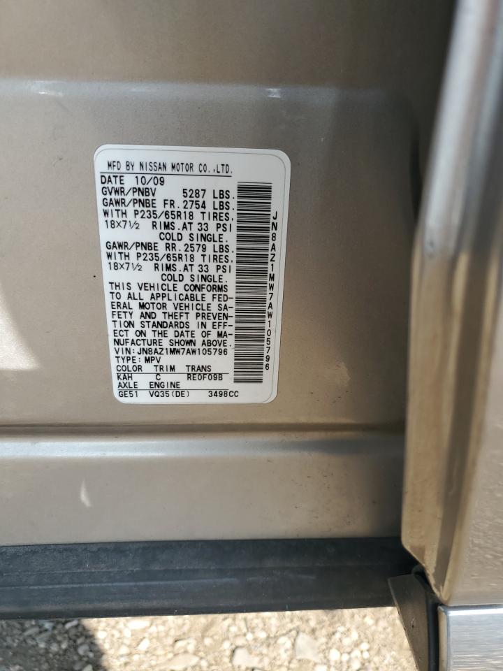 2010 Nissan Murano S VIN: JN8AZ1MW7AW105796 Lot: 81094935