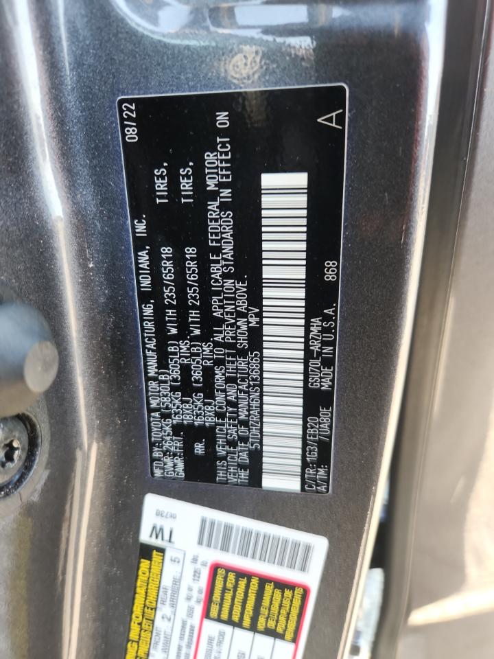 2022 Toyota Highlander Xle VIN: 5TDHZRAH6NS136865 Lot: 81066105