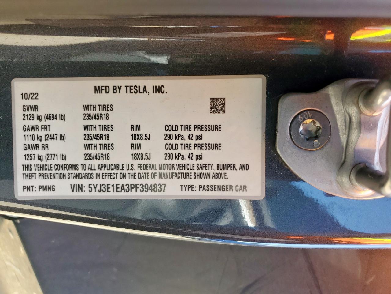 2023 Tesla Model 3 VIN: 5YJ3E1EA3PF394837 Lot: 71916915