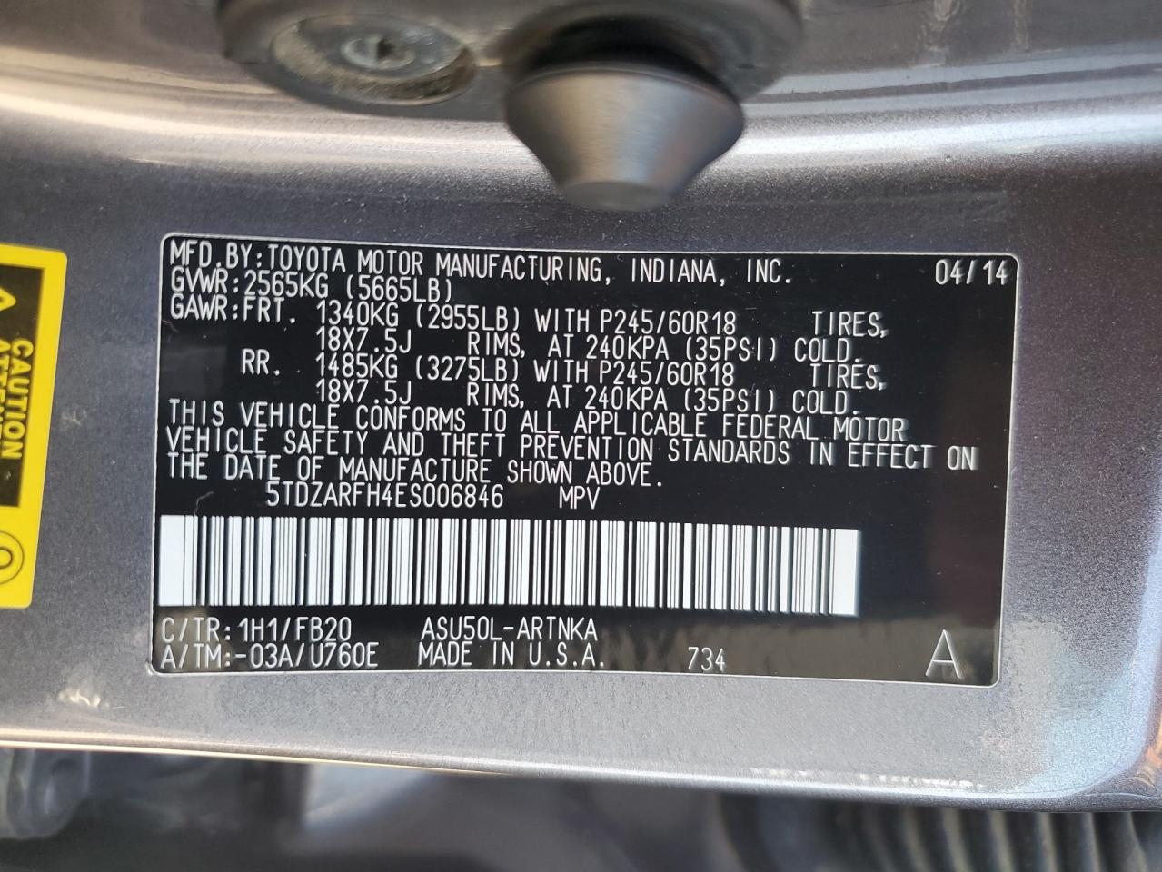 2014 Toyota Highlander Le VIN: 5TDZARFH4ES006846 Lot: 81073915