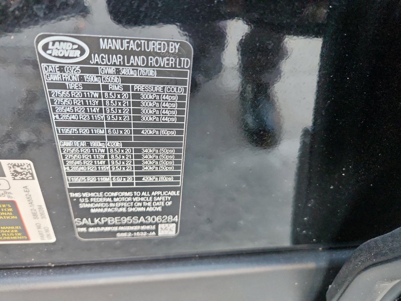 2025 Land Rover Range Rover Se VIN: SALKPBE95SA306284 Lot: 81585065