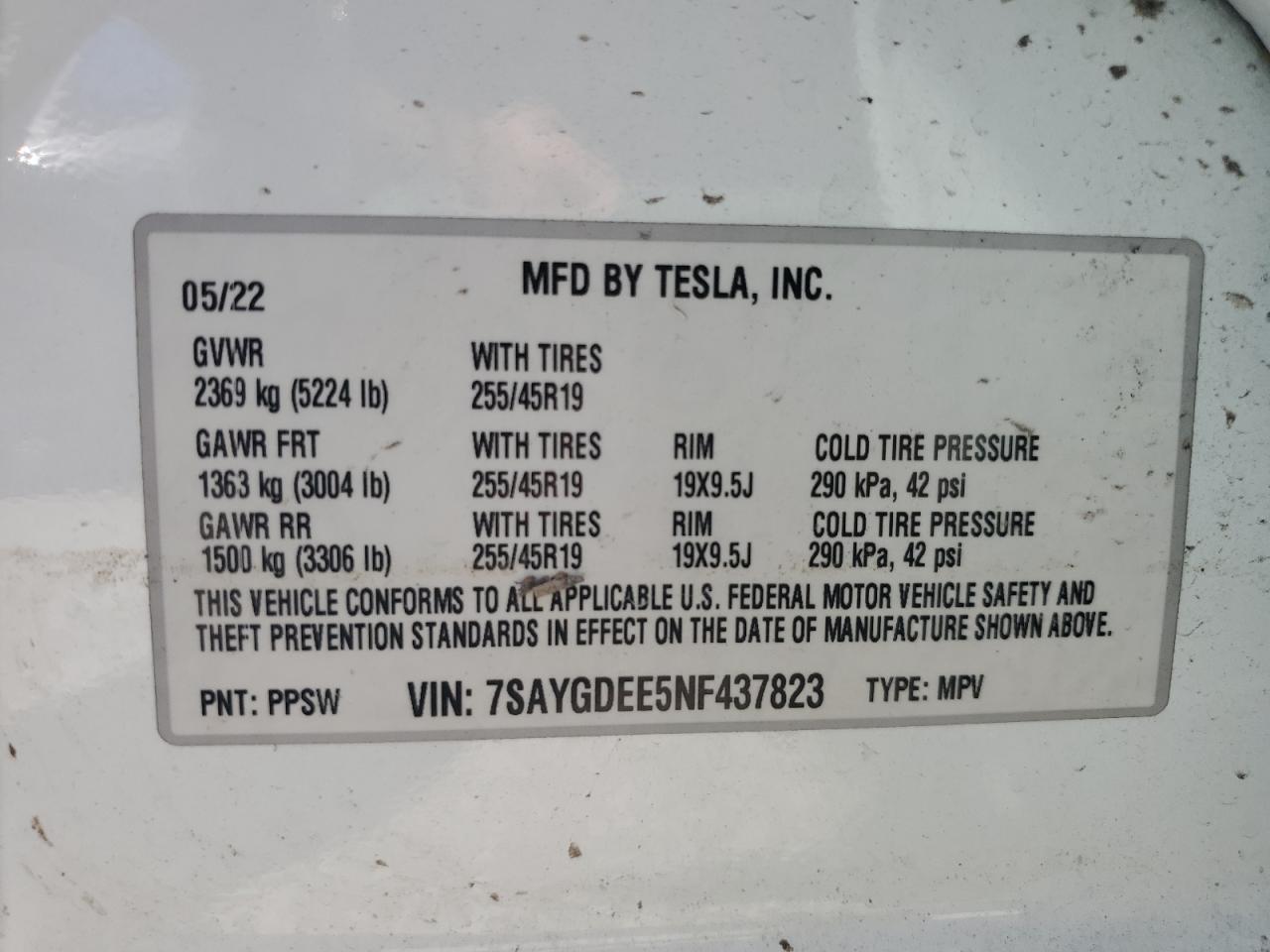 2022 Tesla Model Y VIN: 7SAYGDEE5NF437823 Lot: 80781935