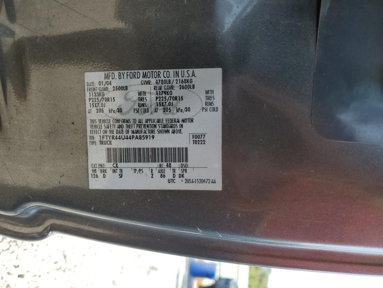 2004 Ford Ranger Super Cab VIN: 1FTYR44U44PA85919 Lot: 81151705