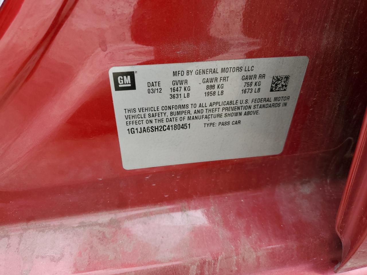 2012 Chevrolet Sonic Ls VIN: 1G1JA6SH2C4180451 Lot: 81220305