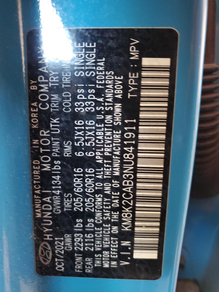 2022 Hyundai Kona Sel VIN: KM8K2CAB3NU841911 Lot: 80277775