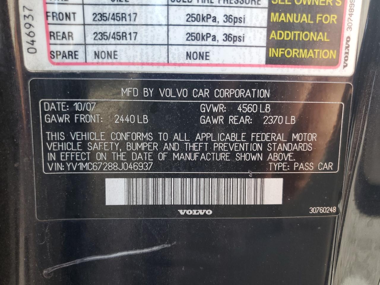 2008 Volvo C70 T5 VIN: YV1MC67288J046937 Lot: 82053845