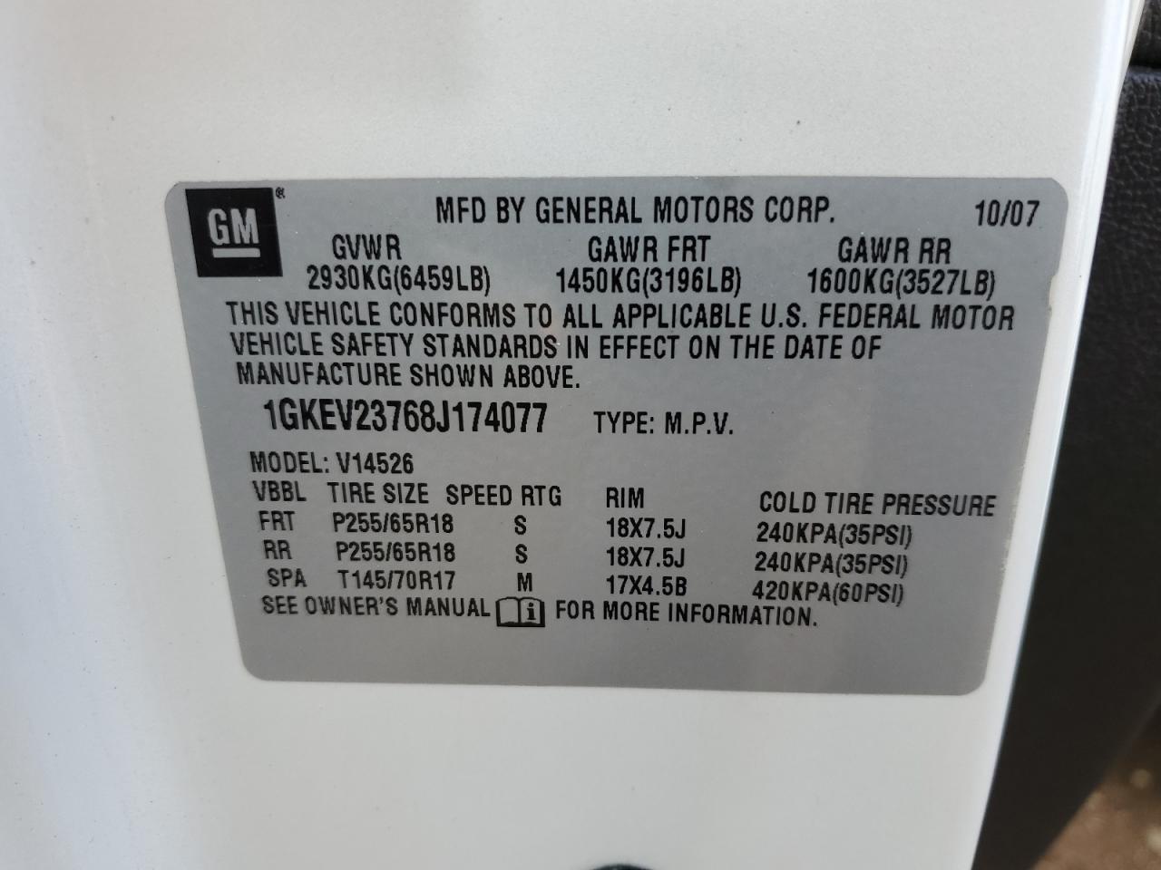 2008 GMC Acadia Slt-1 VIN: 1GKEV23768J174077 Lot: 81281665