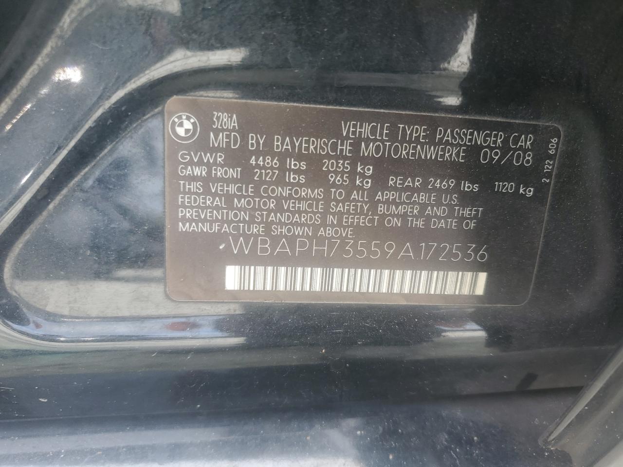 2009 BMW 328 I VIN: WBAPH73559A172536 Lot: 81787885