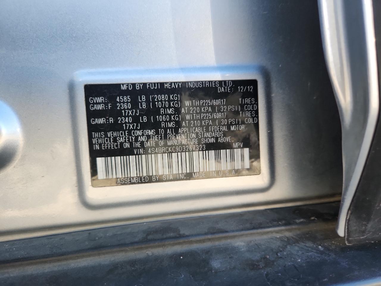 2013 Subaru Outback 2.5I Limited VIN: 4S4BRCKC9D3267323 Lot: 81848465