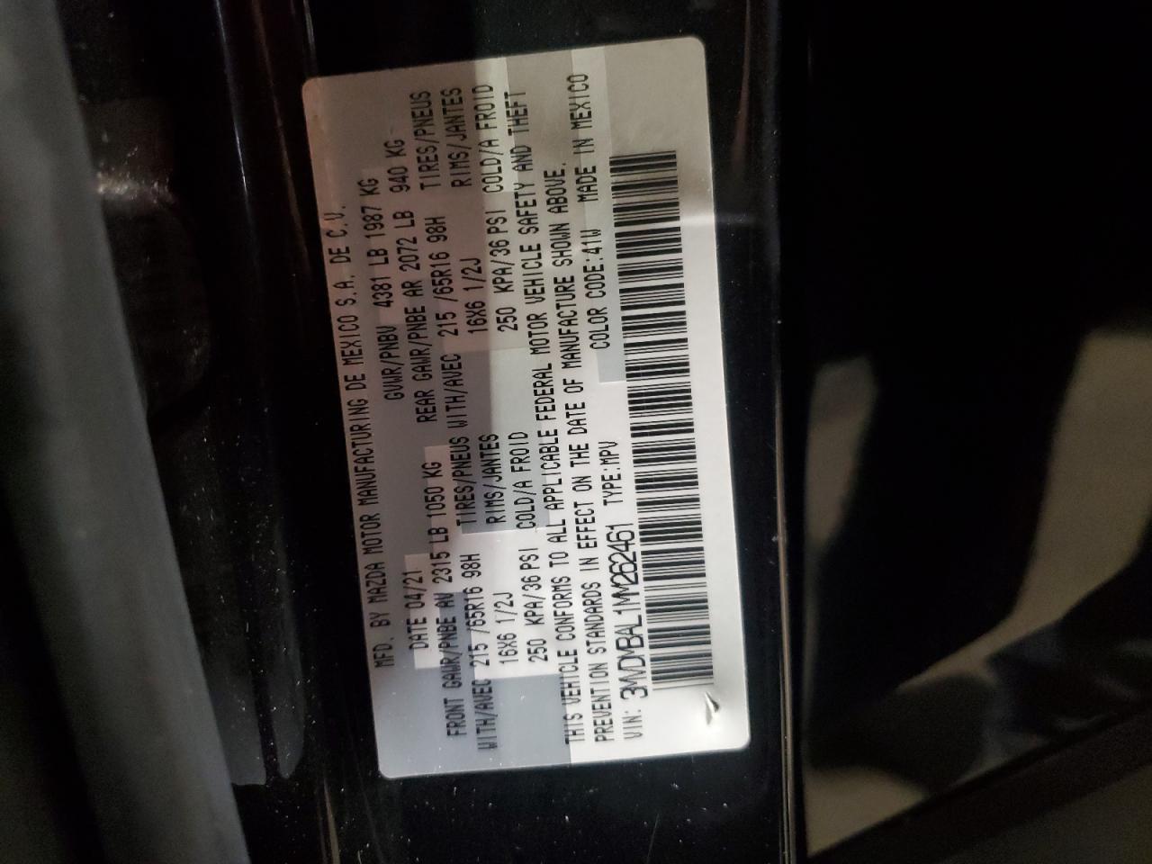 2021 Mazda Cx-30 VIN: 3MVDMBAL1MM262461 Lot: 80428375