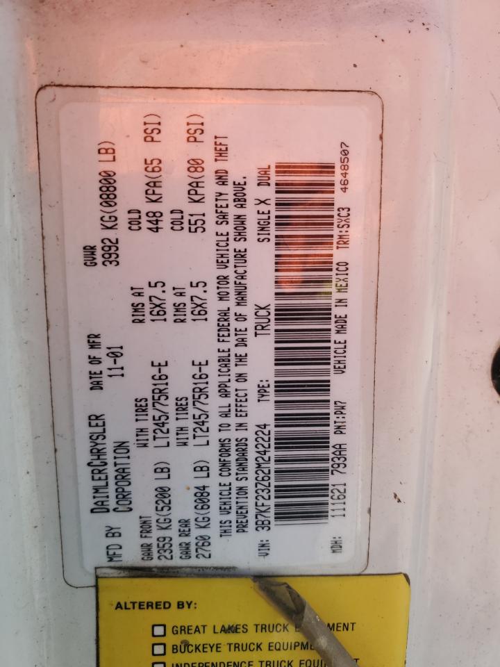 2002 Dodge Ram 2500 VIN: 3B7KF23Z62M242224 Lot: 71925915