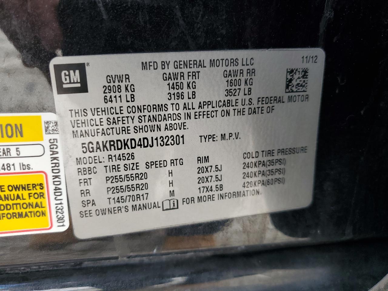 2013 Buick Enclave VIN: 5GAKRDKD4DJ132301 Lot: 81868065