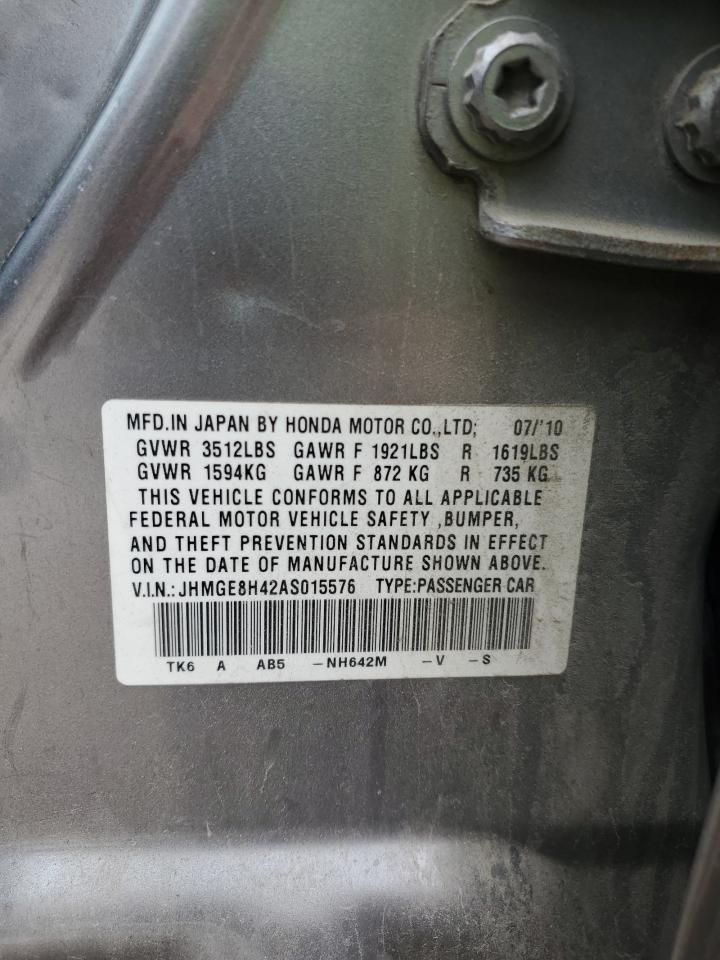 2010 Honda Fit Sport VIN: JHMGE8H42AS015576 Lot: 80825945