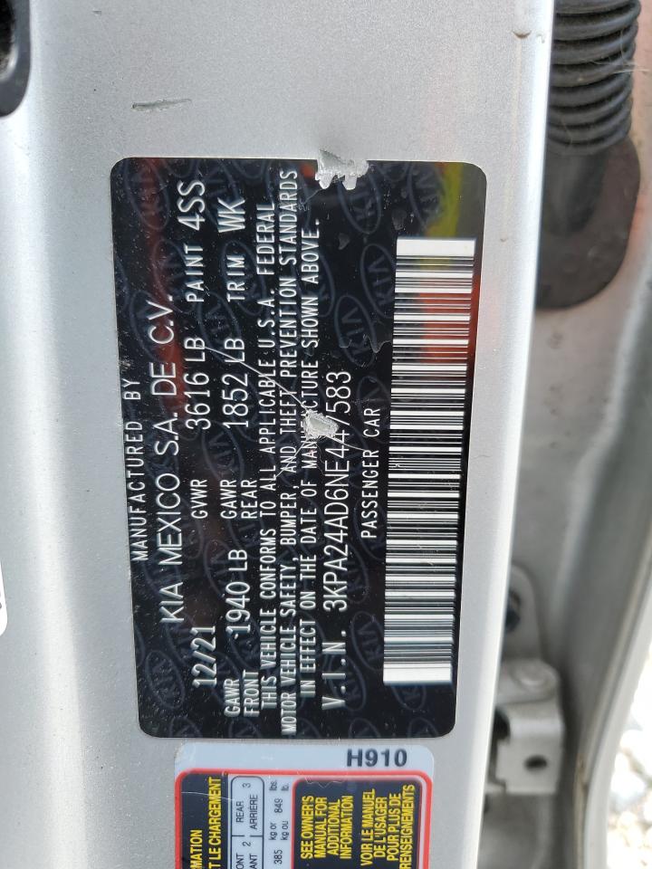 2022 Kia Rio Lx VIN: 3KPA24AD6NE447583 Lot: 80146815