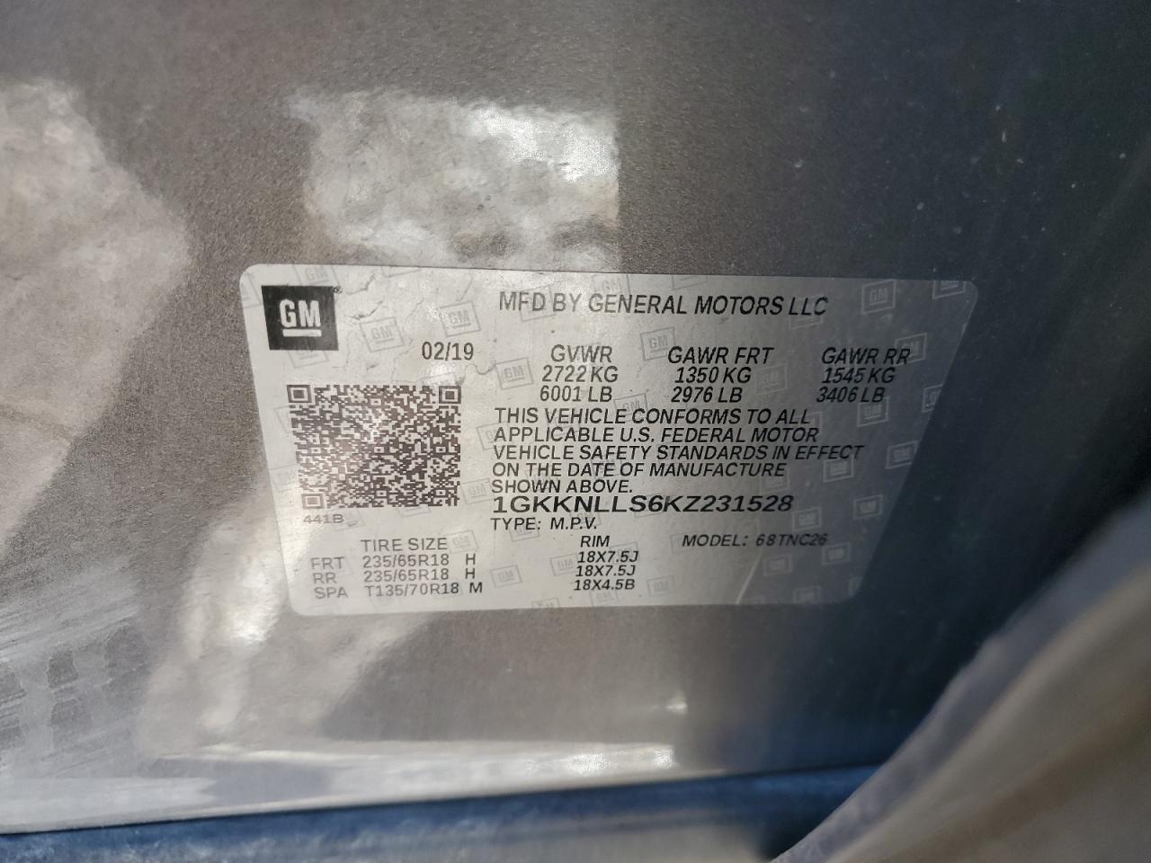 2019 GMC Acadia Sle VIN: 1GKKNLLS6KZ231528 Lot: 84188665