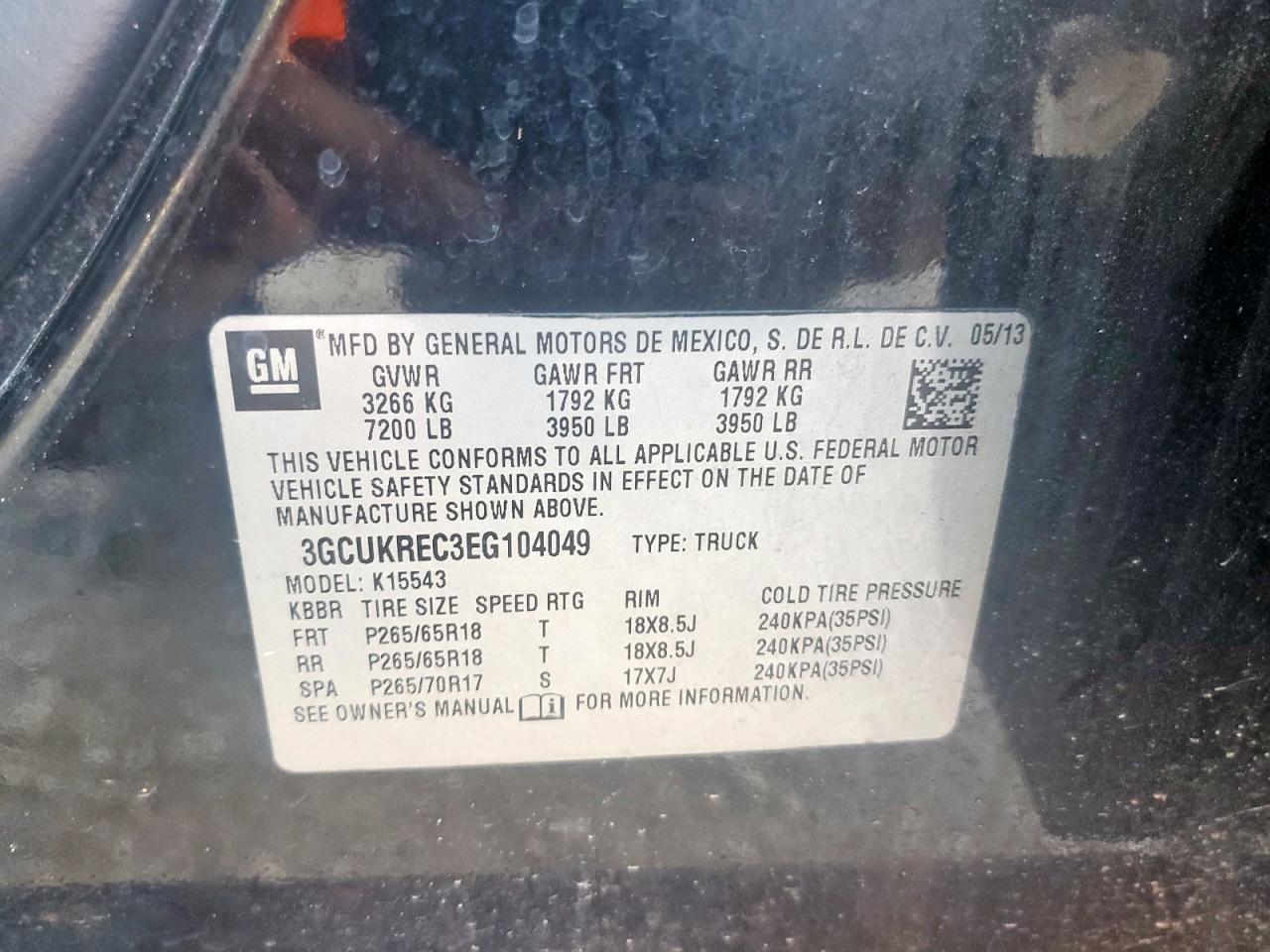 2014 Chevrolet Silverado K1500 Lt VIN: 3GCUKREC3EG104049 Lot: 84285115