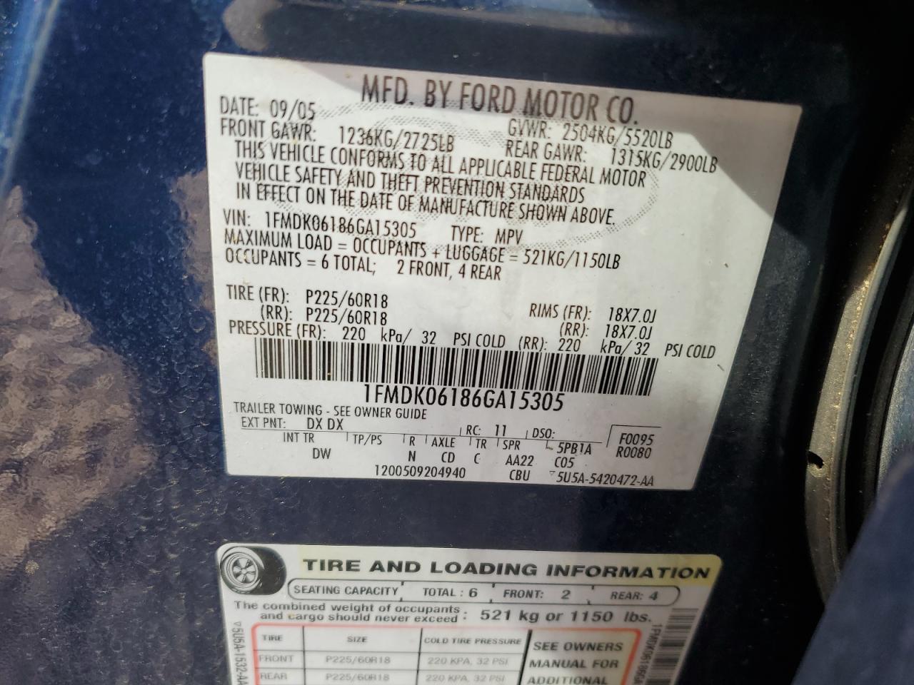 2006 Ford Freestyle Limited VIN: 1FMDK06186GA15305 Lot: 71753075