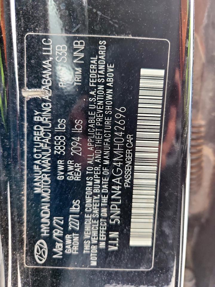 2021 Hyundai Elantra Sel VIN: 5NPLN4AG4MH042696 Lot: 81392005