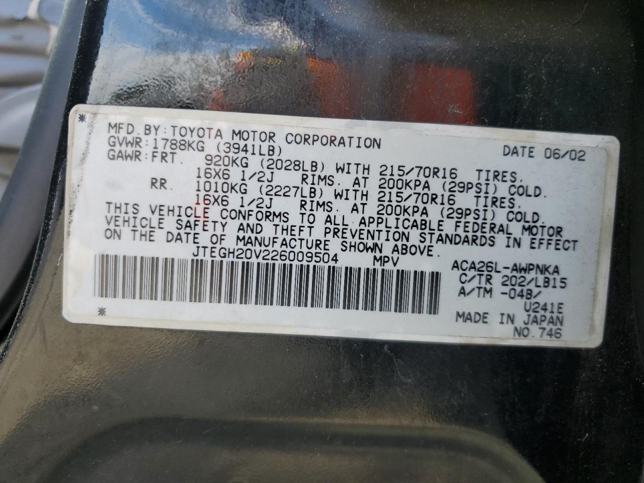 2002 Toyota Rav4 VIN: JTEGH20V226009504 Lot: 81777615