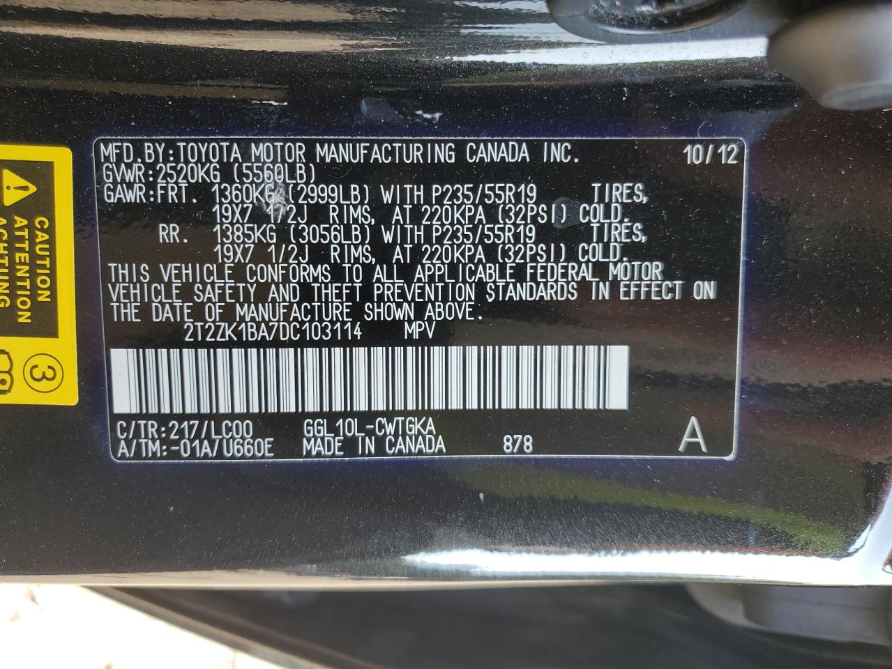 2013 Lexus Rx 350 VIN: 2T2ZK1BA7DC103114 Lot: 81033195