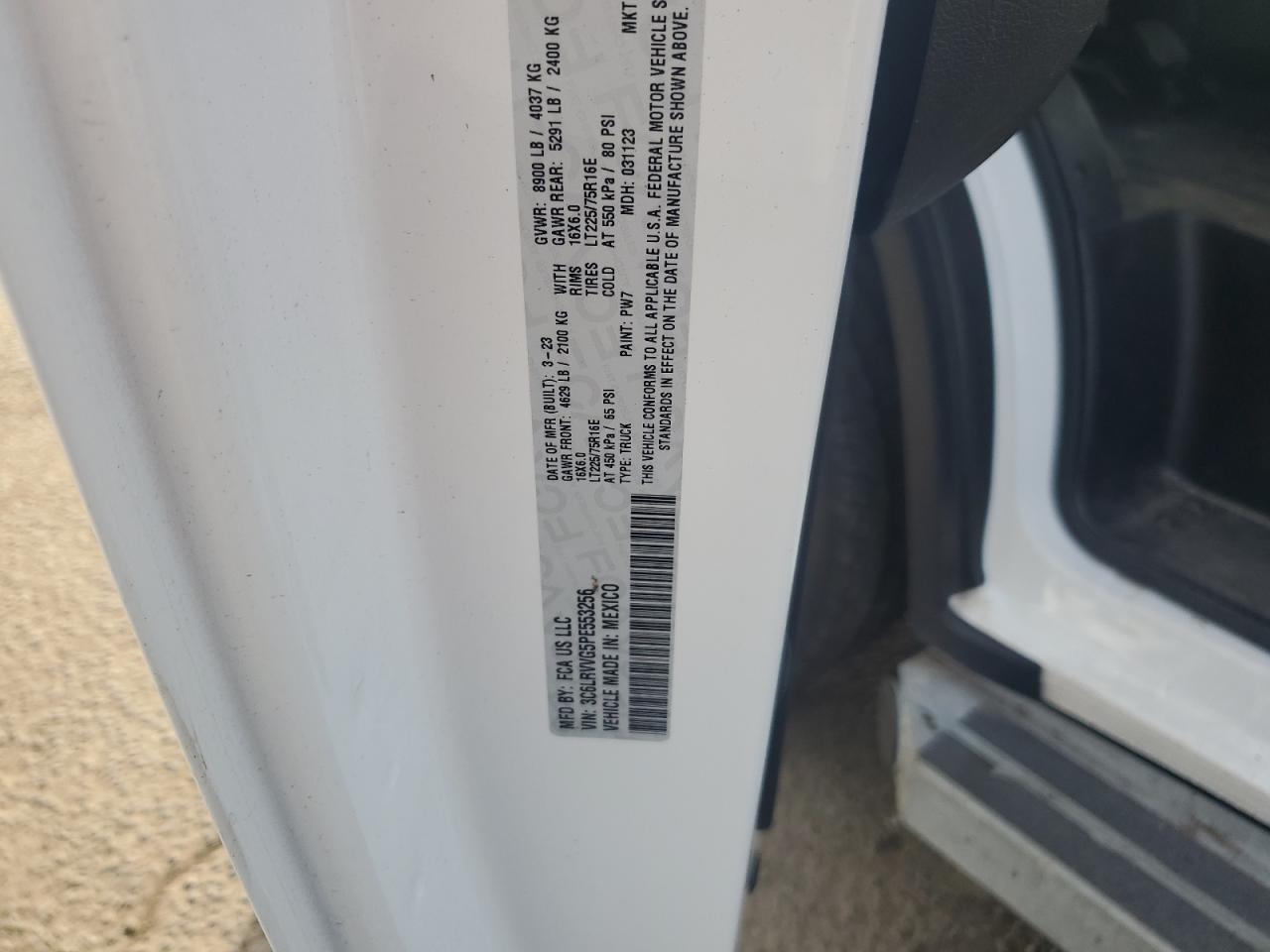 2023 Ram Promaster 2500 2500 Standard VIN: 3C6LRVVG5PE553256 Lot: 81708655