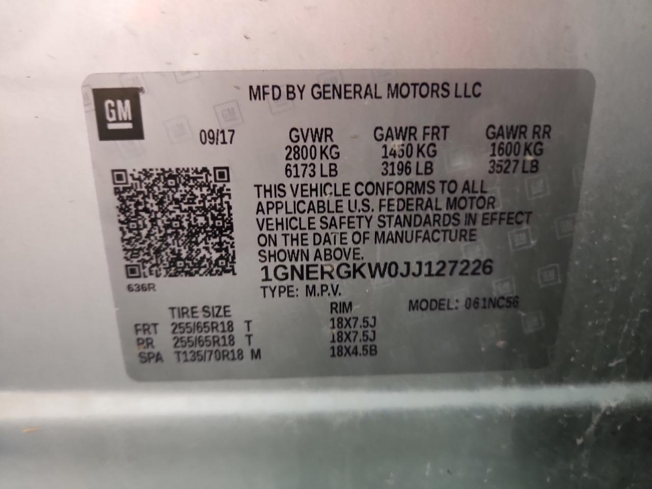 2018 Chevrolet Traverse Lt VIN: 1GNERGKW0JJ127226 Lot: 71323815