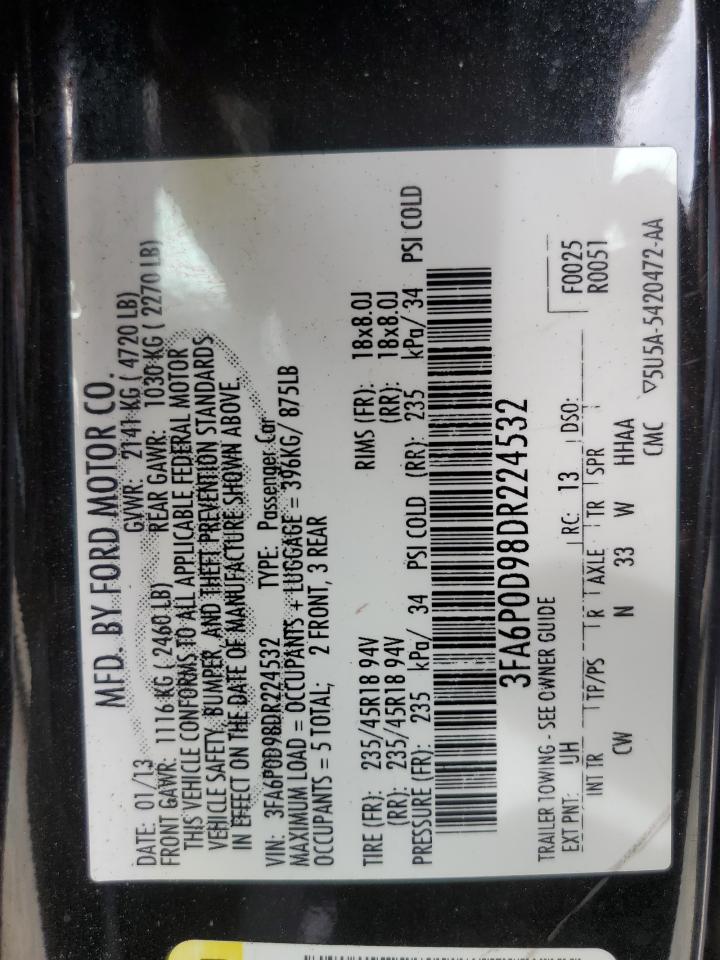 2013 Ford Fusion Titanium VIN: 3FA6P0D98DR224532 Lot: 71872145