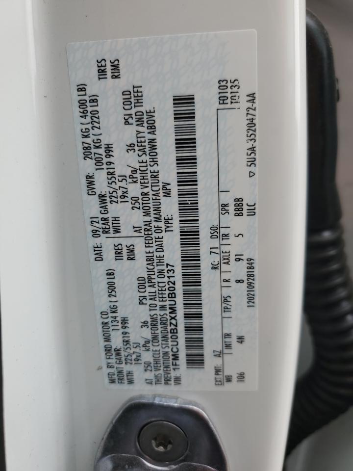 2021 Ford Escape Se VIN: 1FMCU0BZXMUB02137 Lot: 71259875