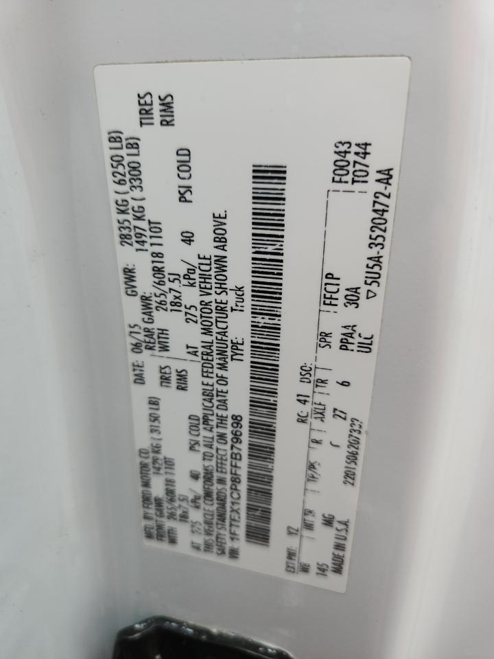 2015 Ford F150 Super Cab VIN: 1FTEX1CP8FFB79698 Lot: 71497955