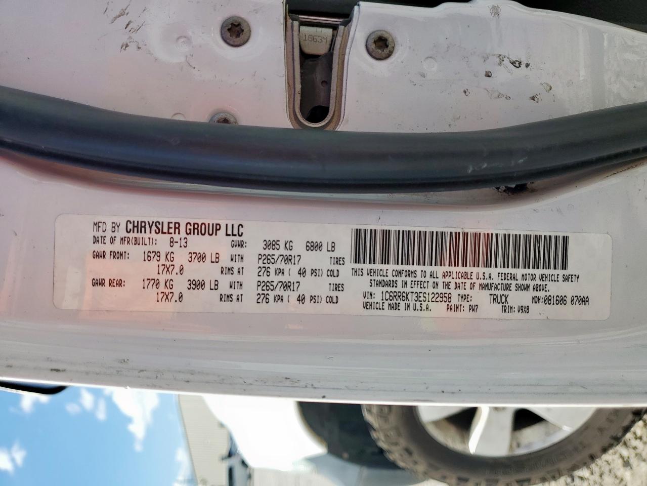 2014 Ram 1500 St VIN: 1C6RR6KT3ES122958 Lot: 81811475