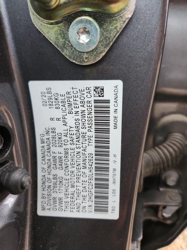 2020 Honda Civic Sport VIN: 2HGFC2F80LH542629 Lot: 82125515
