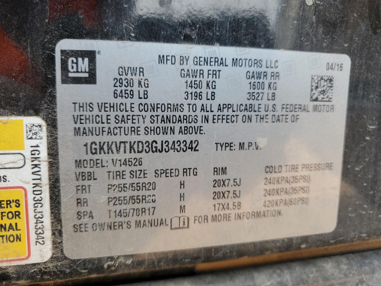 2016 GMC Acadia Denali VIN: 1GKKVTKD3GJ343342 Lot: 71541955