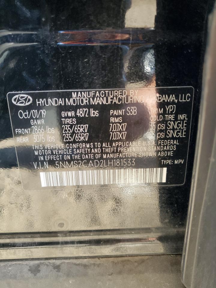 2020 Hyundai Santa Fe Se VIN: 5NMS2CAD2LH181533 Lot: 84212235