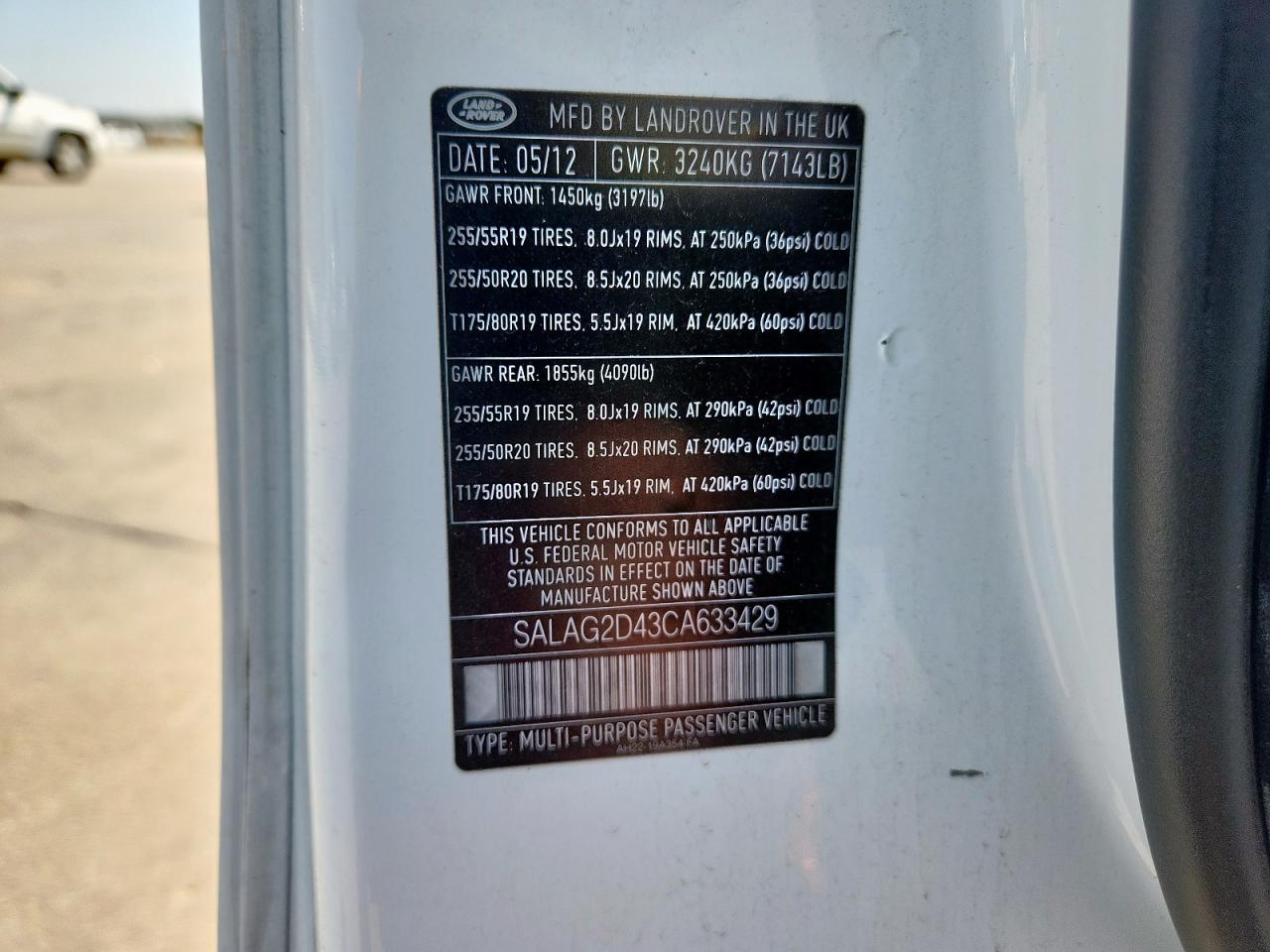 2012 Land Rover Lr4 Hse VIN: SALAG2D43CA633429 Lot: 80212755