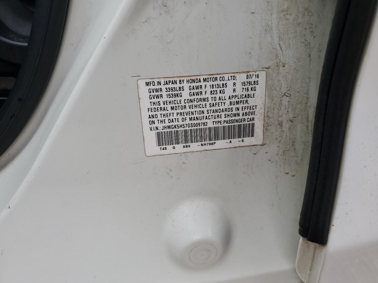 2016 Honda Fit Lx VIN: JHMGK5H57GS009782 Lot: 81329695