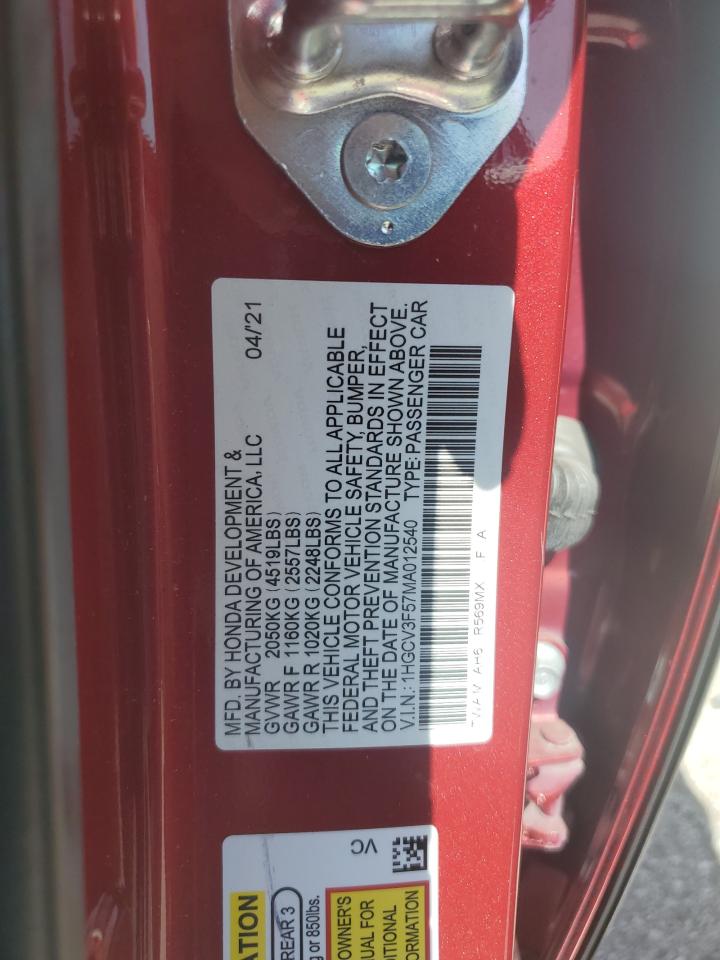 2021 Honda Accord Hybrid Exl VIN: 1HGCV3F57MA012540 Lot: 71658205