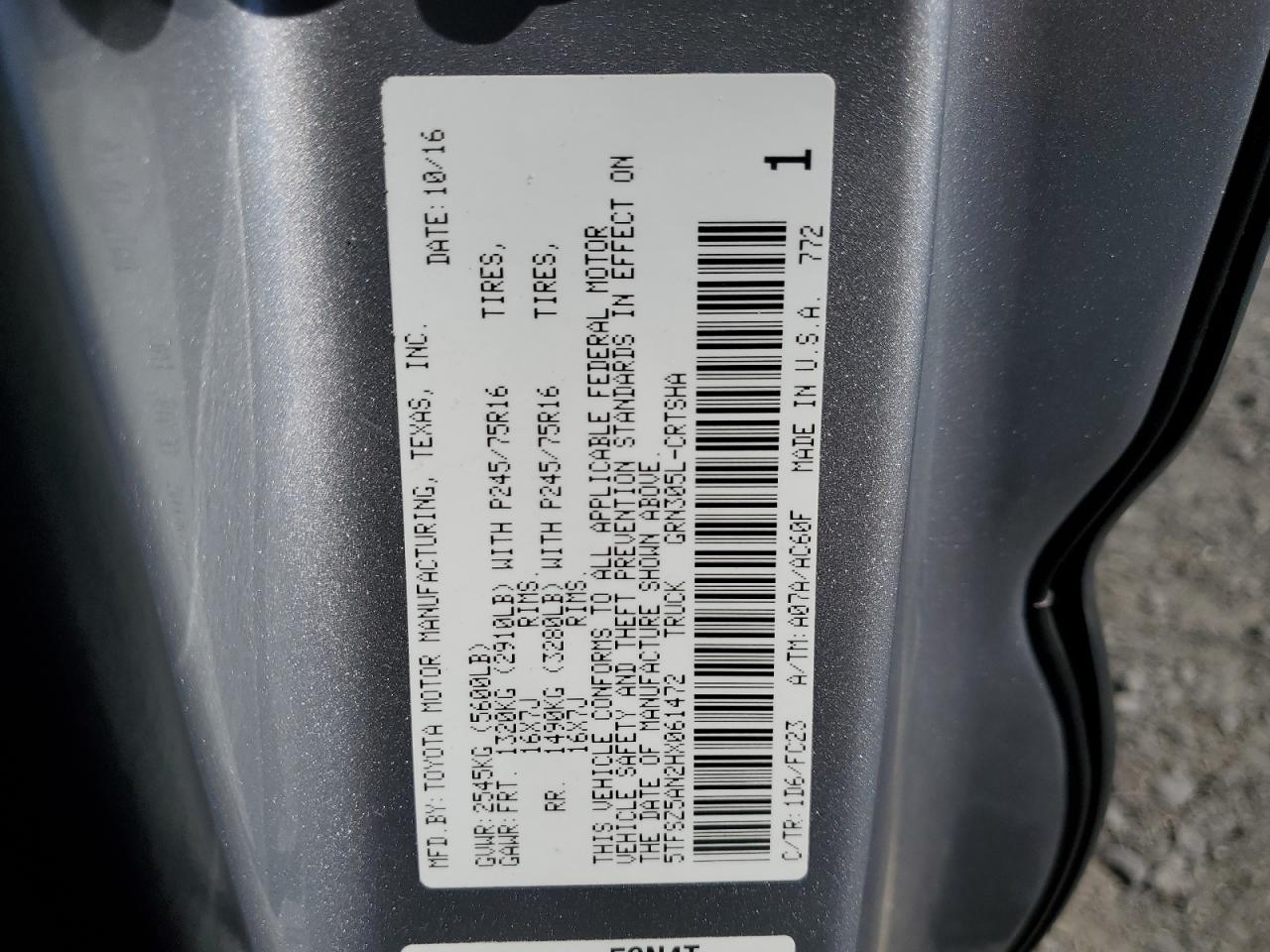 2017 Toyota Tacoma Access Cab VIN: 5TFSZ5AN2HX061472 Lot: 81734255