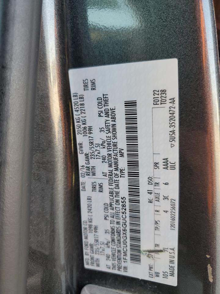 2016 Ford Escape Se VIN: 1FMCU0GX6GUC52855 Lot: 84255375