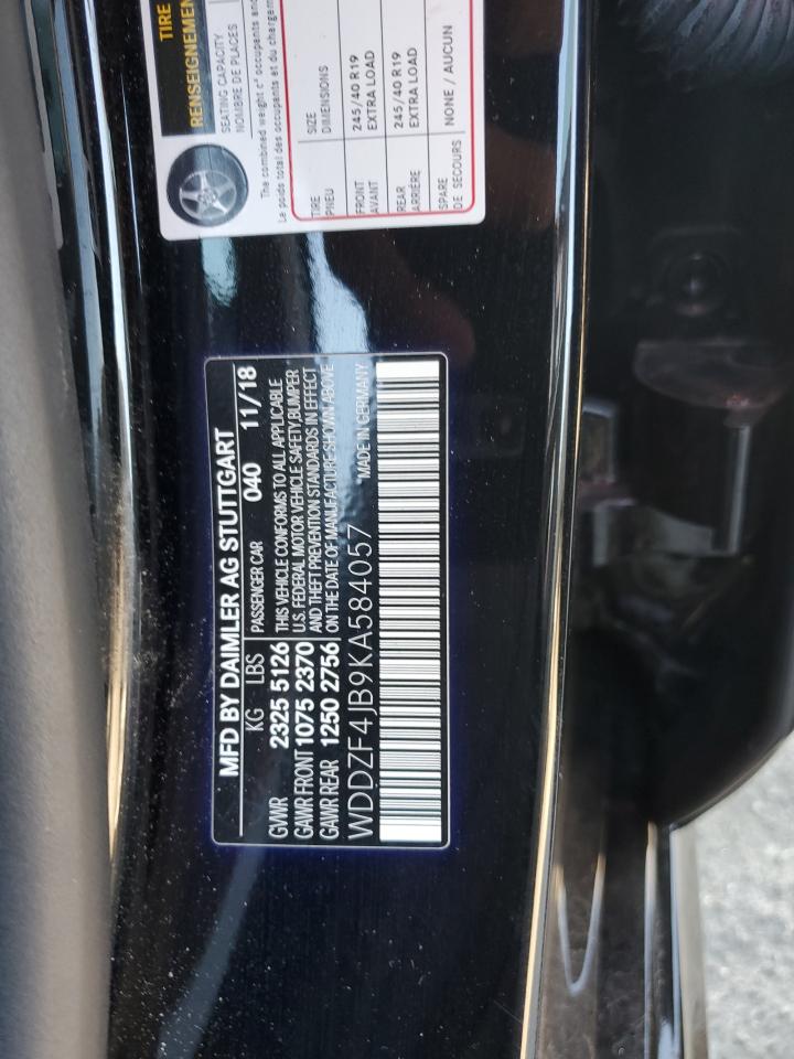 2019 Mercedes-Benz E 300 VIN: WDDZF4JB9KA584057 Lot: 80924365