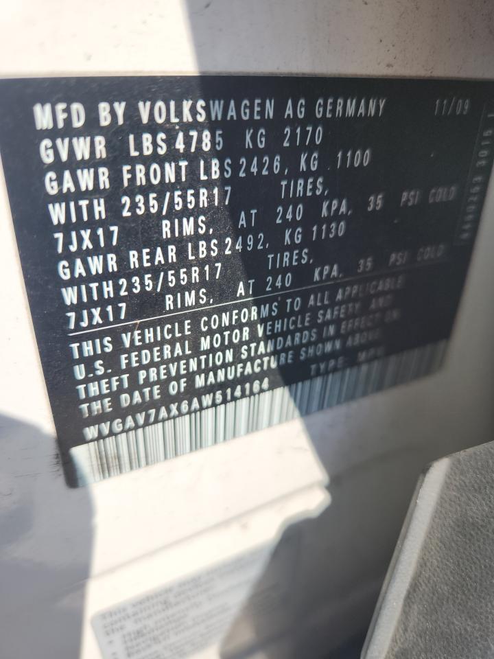 2010 Volkswagen Tiguan S VIN: WVGAV7AX6AW514164 Lot: 71193945